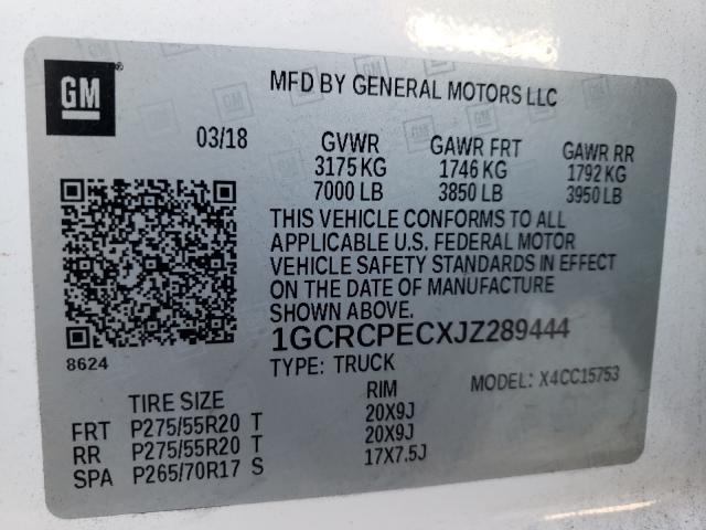 Photo 10 from auction – 2018 CHEVROLET SILVERADO with VIN 1GCRCPECXJZ289444