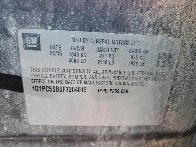 Photo 10 from auction – 2015 CHEVROLET CRUZE LT with VIN 1G1PC5SB0F7204615