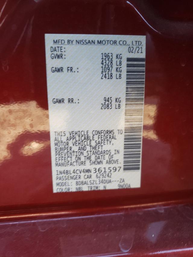 Photo 10 from auction – 2021 NISSAN ALTIMA SR with VIN 1N4BL4CV4MN361597