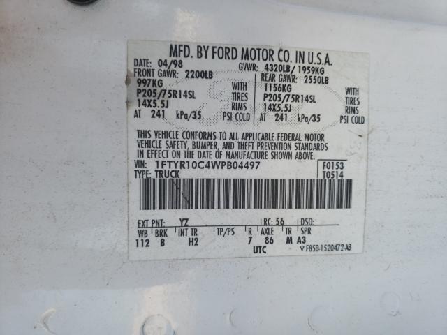 Photo 10 from auction – 1998 FORD RANGER with VIN 1FTYR10C4WPB04497