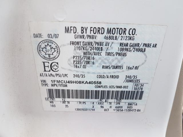 Photo 10 from auction – 2008 FORD ESCAPE HEV with VIN 1FMCU49H08KA40558