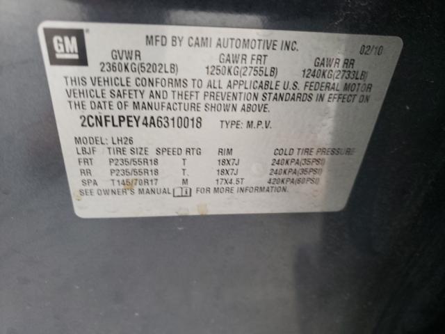 Photo 10 from auction – 2010 CHEVROLET EQUINOX LT with VIN 2CNFLPEY4A6310018