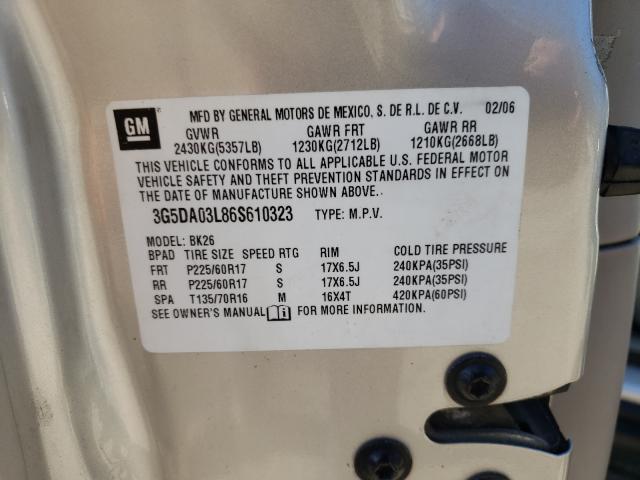 Photo 10 from auction – 2006 BUICK RENDEZVOUS with VIN 3G5DA03L86S610323