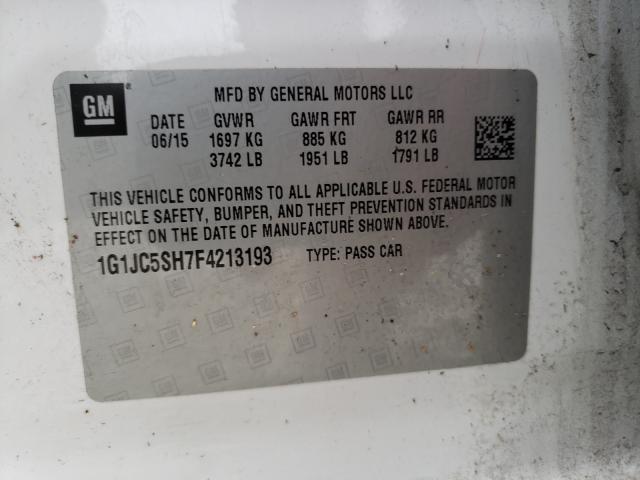 Photo 10 from auction – 2015 CHEVROLET SONIC LT with VIN 1G1JC5SH7F4213193