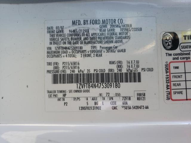 Photo 10 from auction – 2007 FORD MUSTANG with VIN 1ZVFT84N475309180