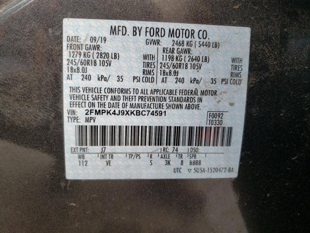 Photo 10 from auction – 2019 FORD EDGE SEL with VIN 2FMPK4J9XKBC74591