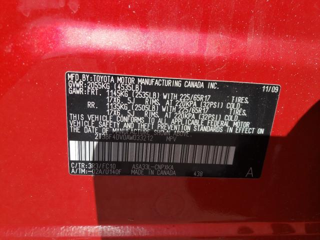 Photo 10 from auction – 2010 TOYOTA RAV4 with VIN 2T3BF4DV0AW033212