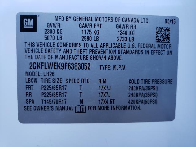 Photo 10 from auction – 2015 GMC TERRAIN SL with VIN 2GKFLWEK9F6383052