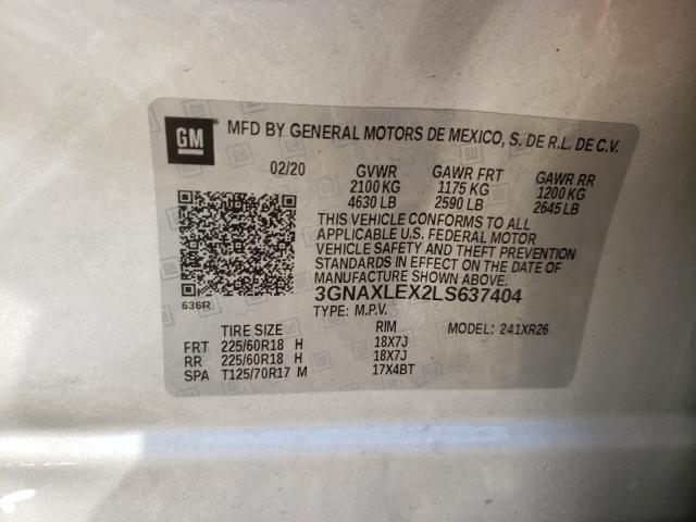 Photo 10 from auction – 2020 CHEVROLET EQUINOX LT with VIN 3GNAXLEX2LS637404