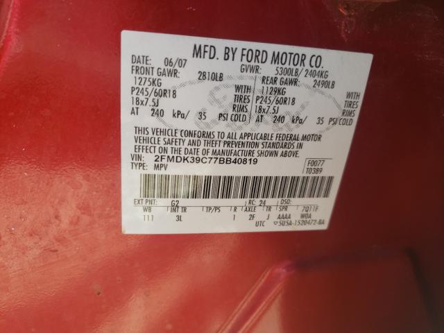 Photo 10 from auction – 2007 FORD EDGE SEL P with VIN 2FMDK39C77BB40819