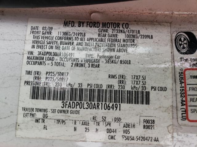 Photo 10 from auction – 2010 FORD FUSION HYB with VIN 3FADP0L30AR106491