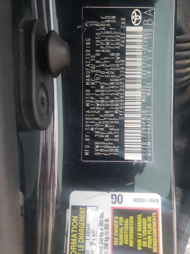 Photo 10 from auction – 2016 TOYOTA COROLLA L with VIN 5YFBURHE0GP532818