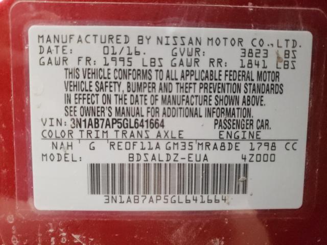 Photo 10 from auction – 2016 NISSAN SENTRA S with VIN 3N1AB7AP5GL641664