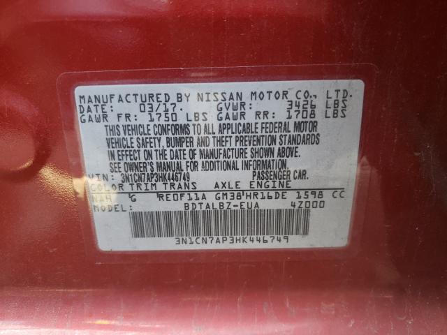 Photo 10 from auction – 2017 NISSAN VERSA S with VIN 3N1CN7AP3HK446749