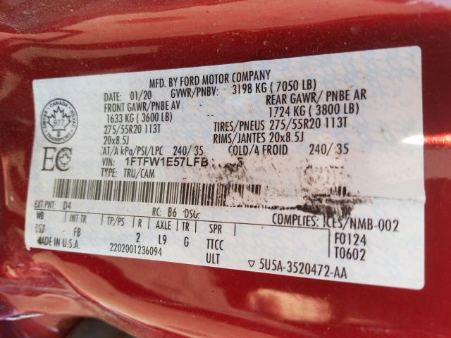 Photo 10 from auction – 2020 FORD F150 SUPER with VIN 1FTFW1E57LFB11245
