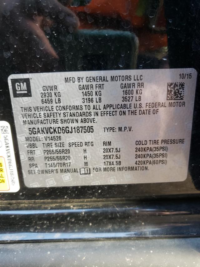 Photo 10 from auction – 2016 BUICK ENCLAVE with VIN 5GAKVCKD6GJ187505