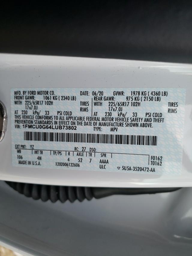 Photo 10 from auction – 2020 FORD ESCAPE SE with VIN 1FMCU0G64LUB73802