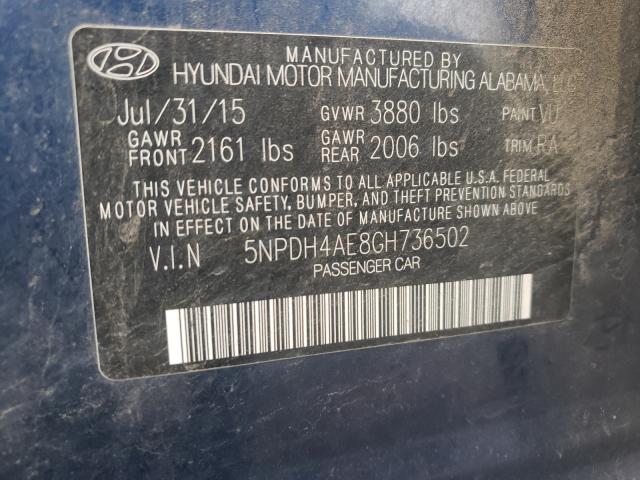 Photo 10 from auction – 2016 HYUNDAI ELANTRA SE with VIN 5NPDH4AE8GH736502