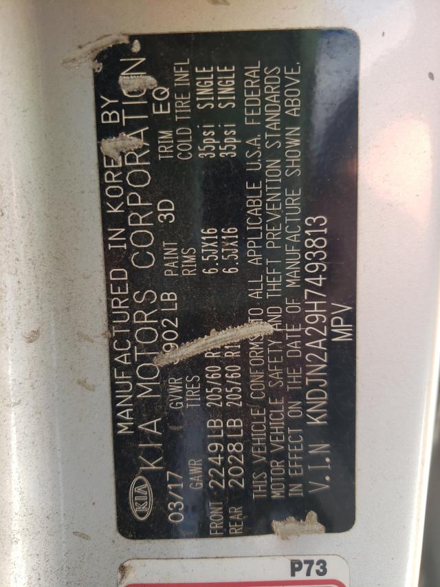 Photo 10 from auction – 2017 KIA SOUL with VIN KNDJN2A29H7493813