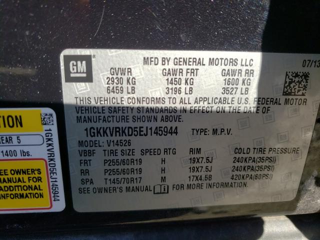 Photo 10 from auction – 2014 GMC ACADIA SLT with VIN 1GKKVRKD5EJ145944