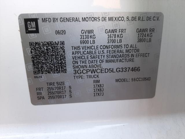 Photo 10 from auction – 2020 CHEVROLET SILVERADO with VIN 3GCPWCED5LG337466
