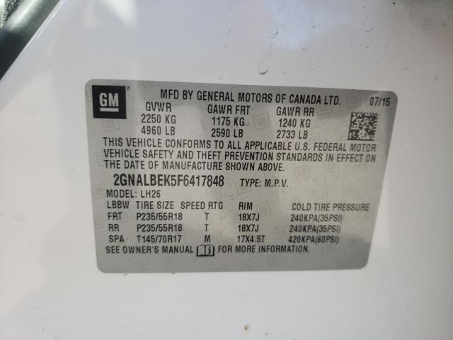 Photo 10 from auction – 2015 CHEVROLET EQUINOX LT with VIN 2GNALBEK5F6417848
