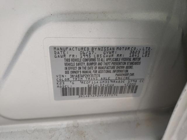 Photo 10 from auction – 2017 NISSAN SENTRA S with VIN 3N1AB7AP2HY357574