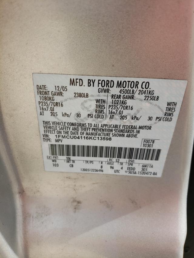 Photo 10 from auction – 2006 FORD ESCAPE LIM with VIN 1FMCU04116KC13598