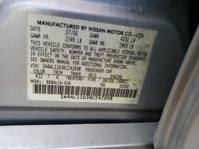 Photo 10 from auction – 2006 NISSAN ALTIMA S with VIN 1N4AL11D36C242698