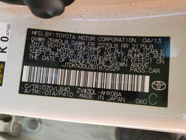 Photo 10 from auction – 2013 TOYOTA PRIUS with VIN JTDKN3DU3D1672529