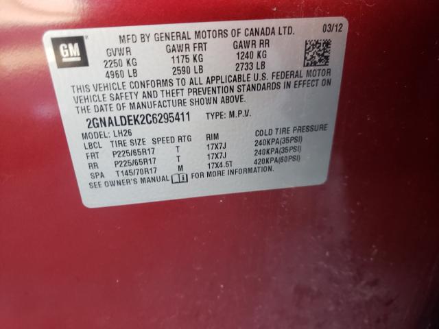 Photo 10 from auction – 2012 CHEVROLET EQUINOX LT with VIN 2GNALDEK2C6295411