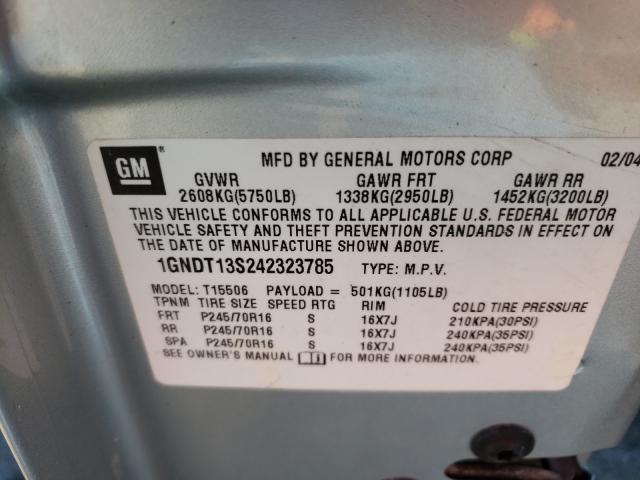 Photo 10 from auction – 2004 CHEVROLET TRAILBLAZE with VIN 1GNDT13S242323785
