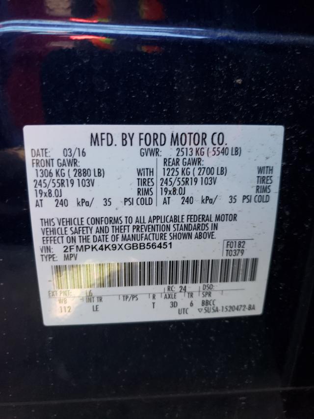 Photo 10 from auction – 2016 FORD EDGE TITAN with VIN 2FMPK4K9XGBB56451