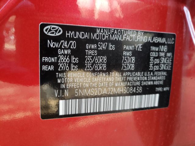 Photo 10 from auction – 2021 HYUNDAI SANTA FE S with VIN 5NMS2DAJ2MH308438
