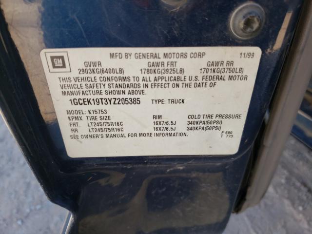 Photo 10 from auction – 2000 CHEVROLET SILVERADO with VIN 1GCEK19T3YZ205385