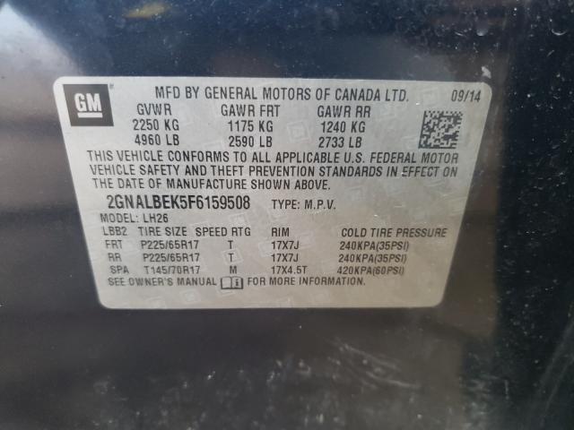 Photo 10 from auction – 2015 CHEVROLET EQUINOX LT with VIN 2GNALBEK5F6159508
