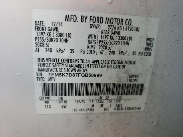 Photo 10 from auction – 2015 FORD EXPLORER X with VIN 1FM5K7D87FGB58999