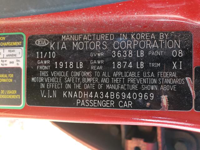 Photo 10 from auction – 2011 KIA RIO BASE with VIN KNADH4A34B6940969