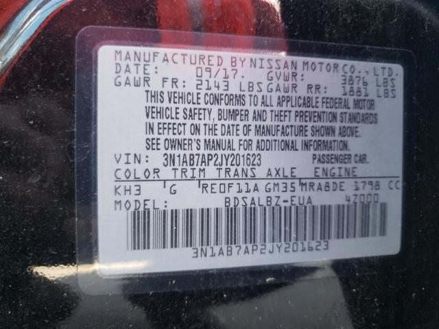 Photo 10 from auction – 2018 NISSAN SENTRA S with VIN 3N1AB7AP2JY201623