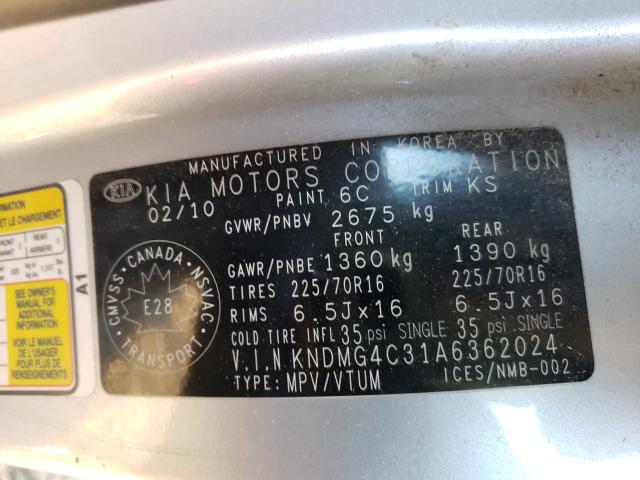 Photo 10 from auction – 2010 KIA SEDONA LX with VIN KNDMG4C31A6362024
