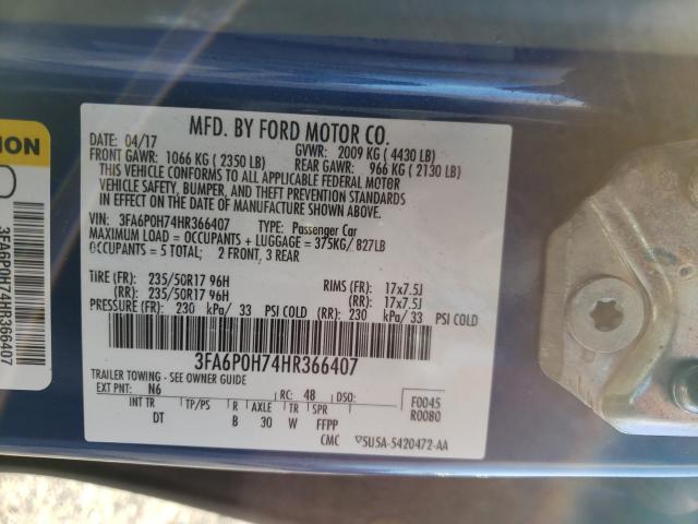 Photo 10 from auction – 2017 FORD FUSION SE with VIN 3FA6P0H74HR366407