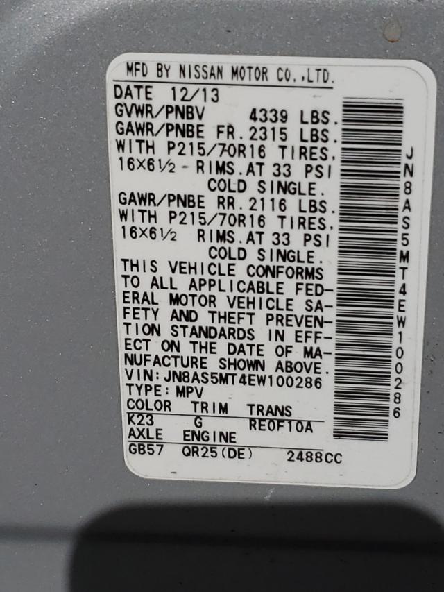 Photo 10 from auction – 2014 NISSAN ROGUE with VIN JN8AS5MT4EW100286
