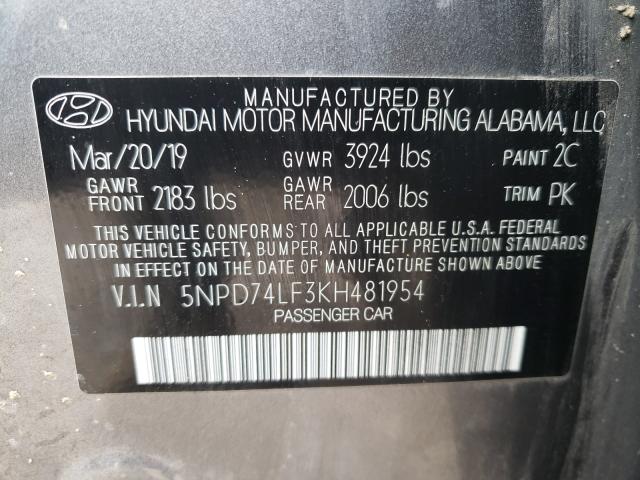 Photo 10 from auction – 2019 HYUNDAI ELANTRA SE with VIN 5NPD74LF3KH481954