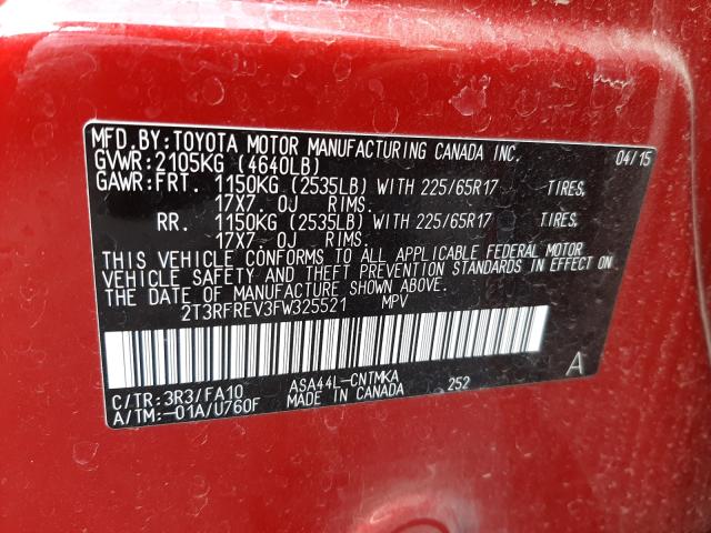 Photo 10 from auction – 2015 TOYOTA RAV4 XLE with VIN 2T3RFREV3FW325521