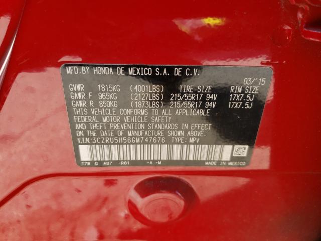Photo 10 from auction – 2016 HONDA HR-V with VIN 3CZRU5H56GM747676