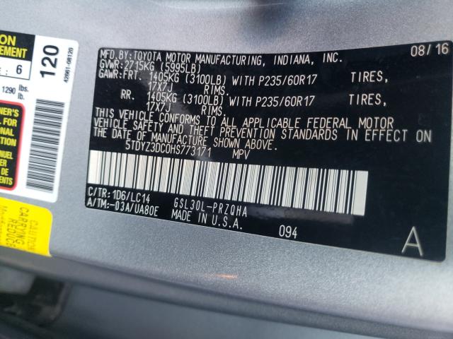 Photo 10 from auction – 2017 TOYOTA SIENNA XLE with VIN 5TDYZ3DC0HS773171