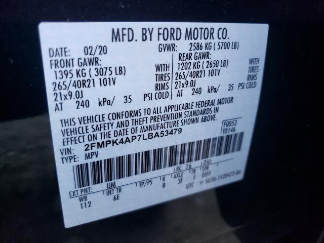 Photo 10 from auction – 2020 FORD EDGE ST with VIN 2FMPK4AP7LBA53479