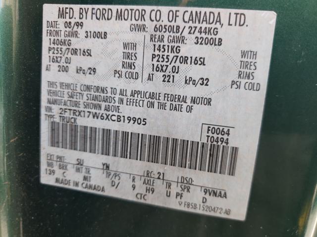 Photo 10 from auction – 1999 FORD F150 with VIN 2FTRX17W6XCB19905