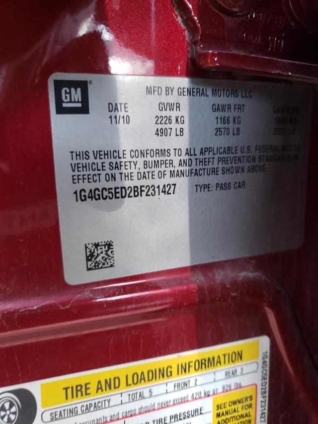 Photo 10 from auction – 2011 BUICK LACROSSE C with VIN 1G4GC5ED2BF231427