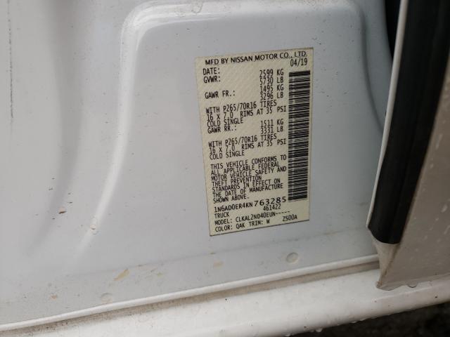 Photo 10 from auction – 2019 NISSAN FRONTIER S with VIN 1N6AD0ER4KN763285